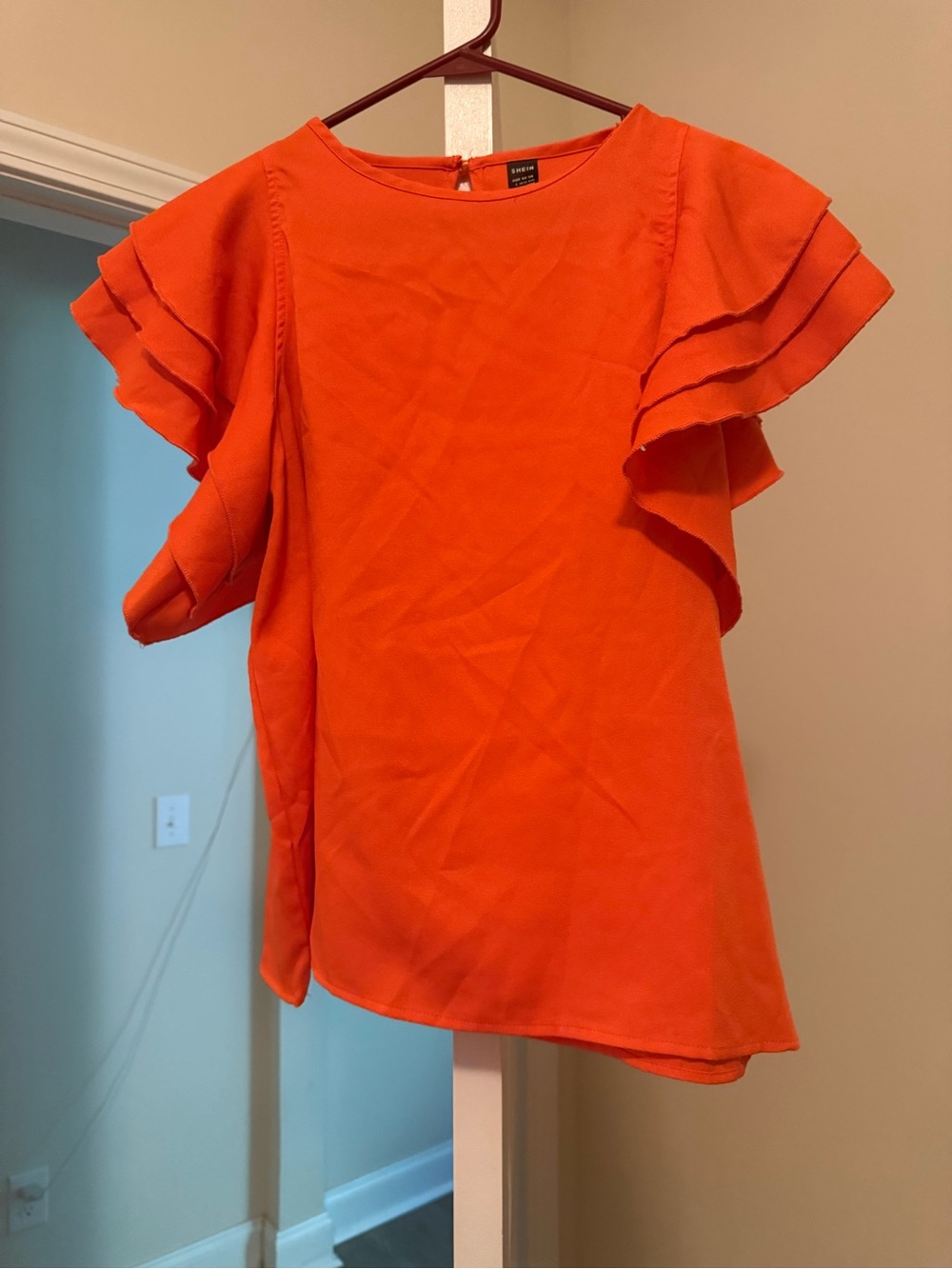Layered Ruffle Sleeve Bright Orange Top